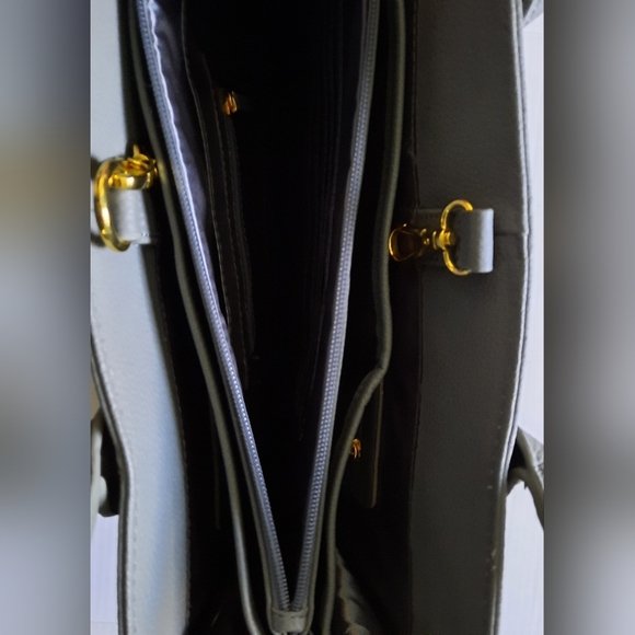 Joy and Iman Large Gray Leather Handbag, Tote - Picture 9 of 14